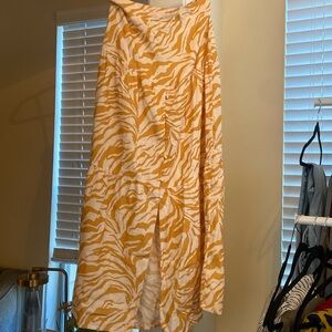Midnight Sky Yellow And White Zebra Print Button Down Tiered Midi Skirt